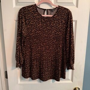 Adrianna Papell Women's Animal Print Long Sleeve Top Blouse Size M